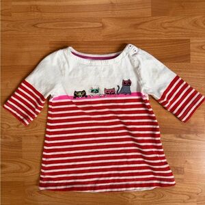 Red & White Striped Tunic with Cat Embroidery